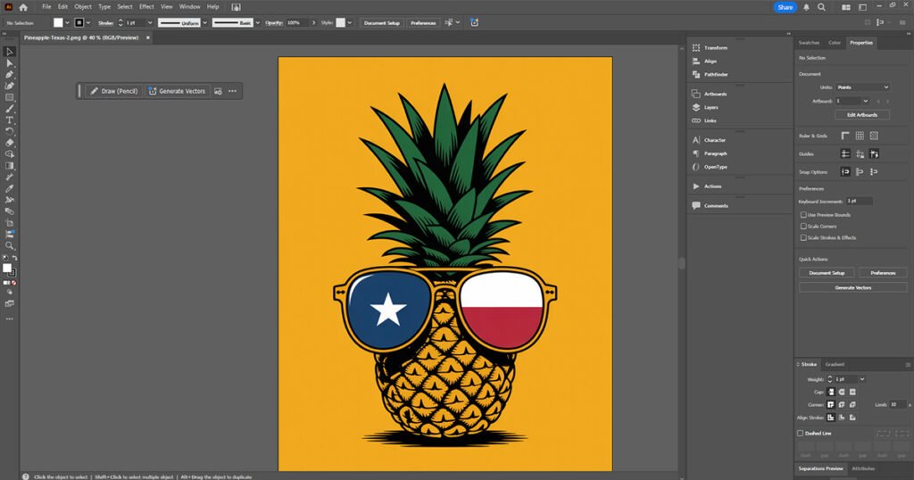 Customizing a vector graphic in Adobe Illustrator for print on demand stickers.