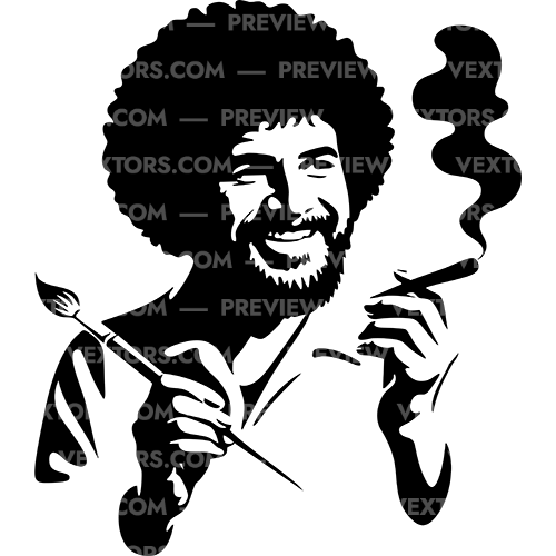 Bob Ross Smoking A Joint - Humor Vector - Vextors.com